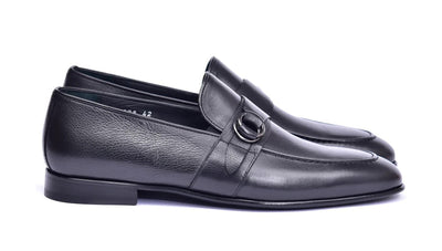 Corrente 6628 Leather Slip-On Side Buckle Loafer - Black - Image 2