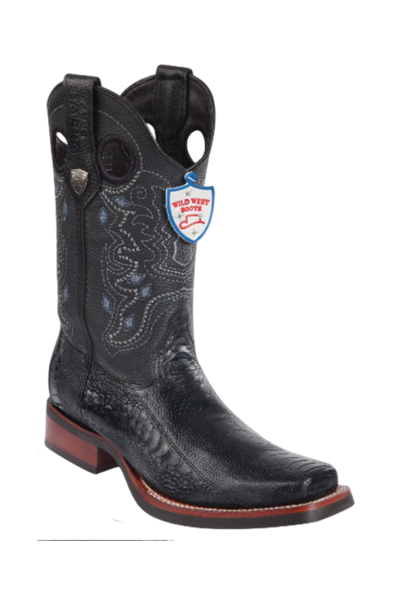 Wild West Ostrich Leg Square Toe Boots Black