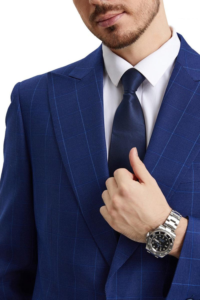 Stacy Adams Blue Windowpane Suit with Scoop Vest