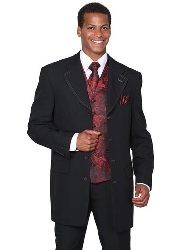 4 Button Wide Notch Lapel Black & Red Suit