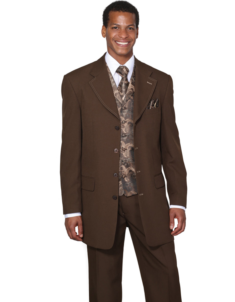 Men's 4 Button Wide Notch Lapel Brown Suit