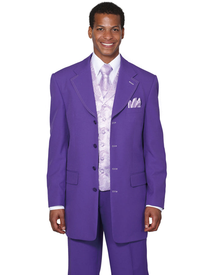 Men's 4 Button Wide Notch Lapel Purple Suit