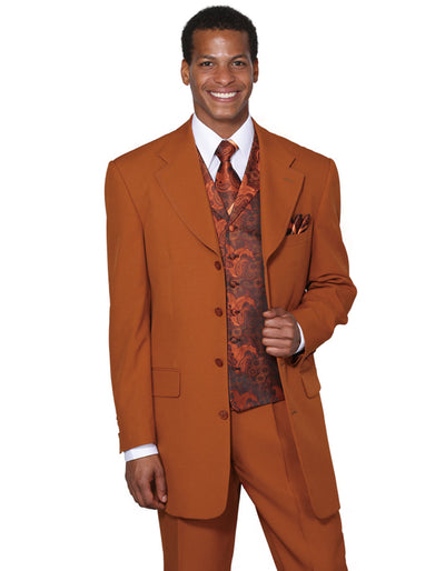 4 Button Notch Lapel Rust Suit for Men