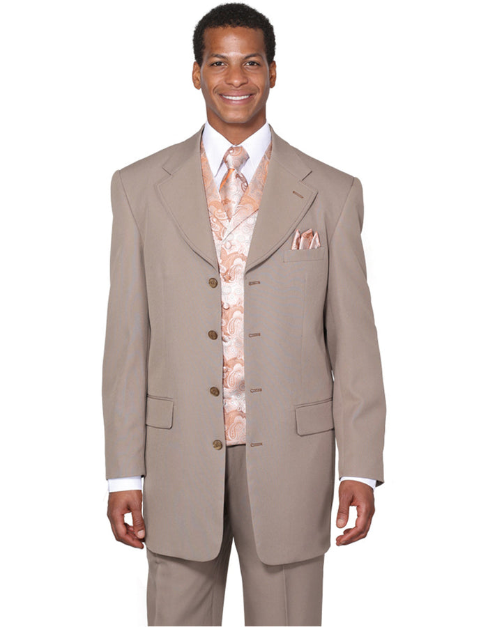 4 Button Wide Notch Lapel Tan Suit for Men