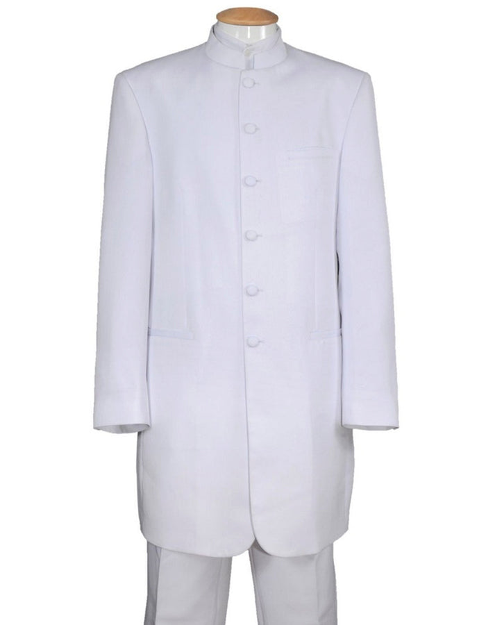 White 6 Button Long Mandarin Collar Tuxedo