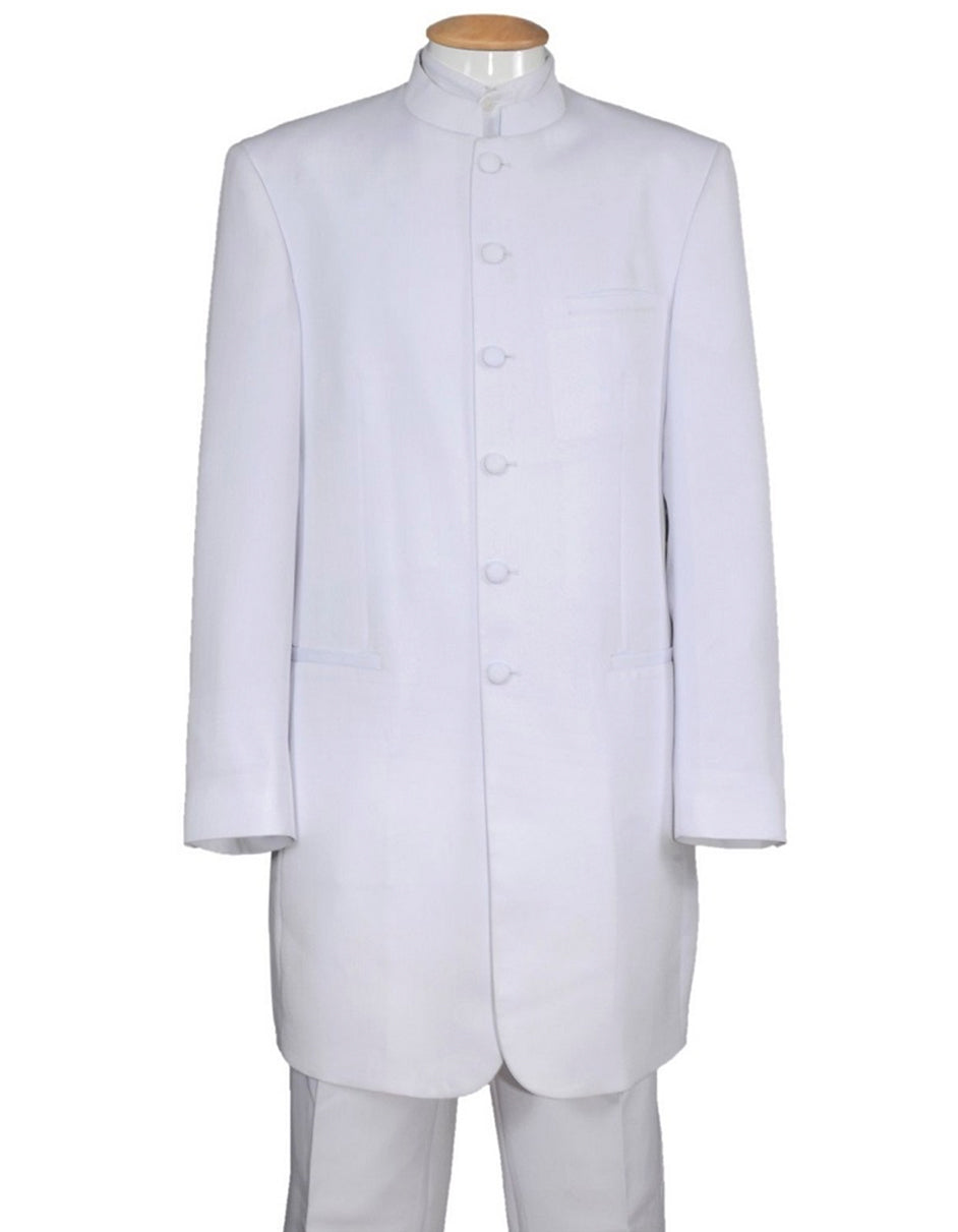 White 6 Button Long Mandarin Collar Tuxedo