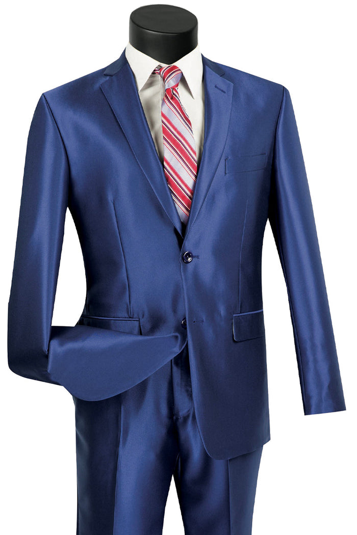 Slim Fit Blue Sharkskin Suit - 2 Button