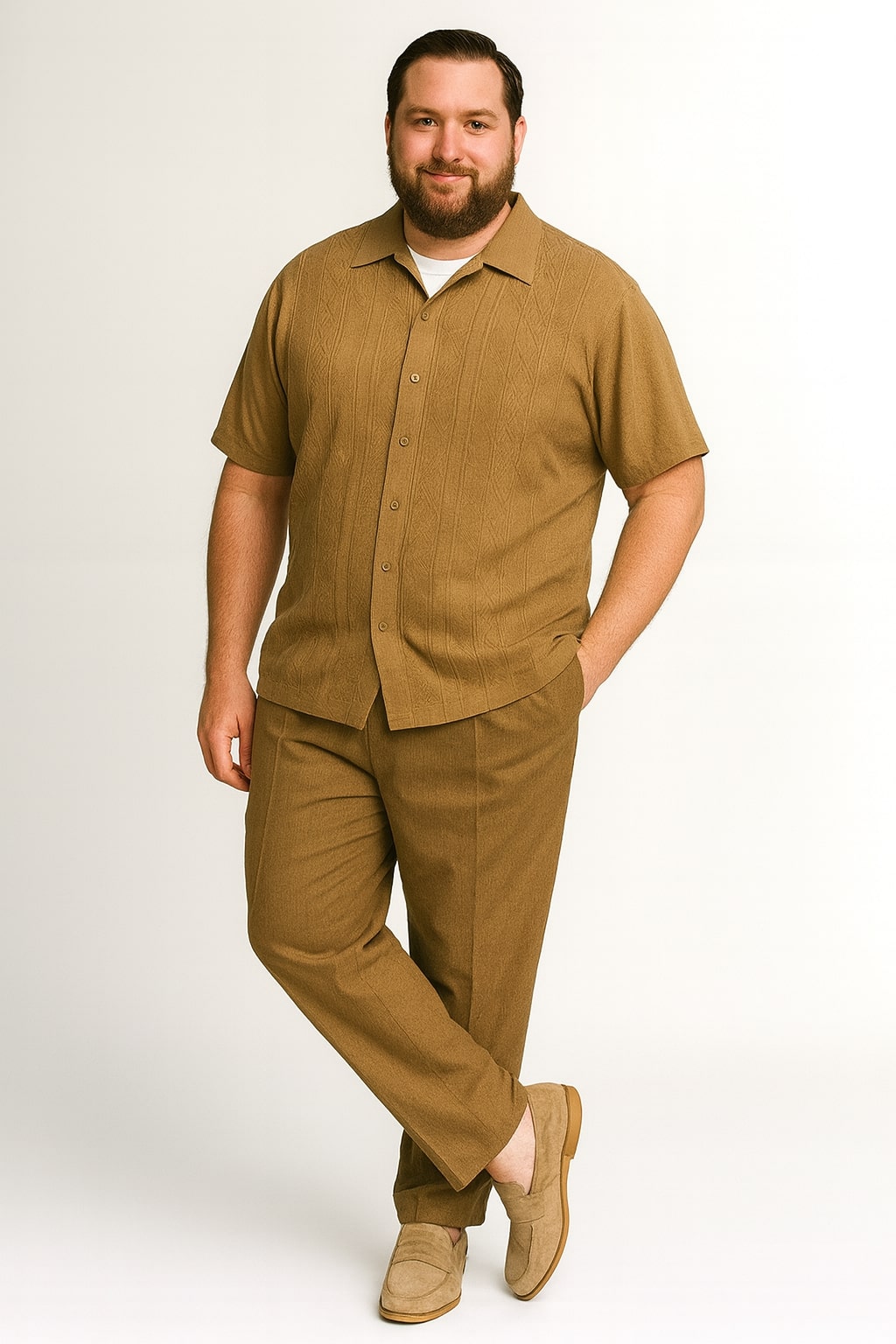 Mocha Brown Knit Walking Suit for Men-Two Piece Set