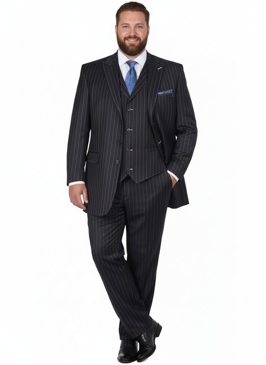 Navy Blue Pinstripe Three-Piece Suit for Men