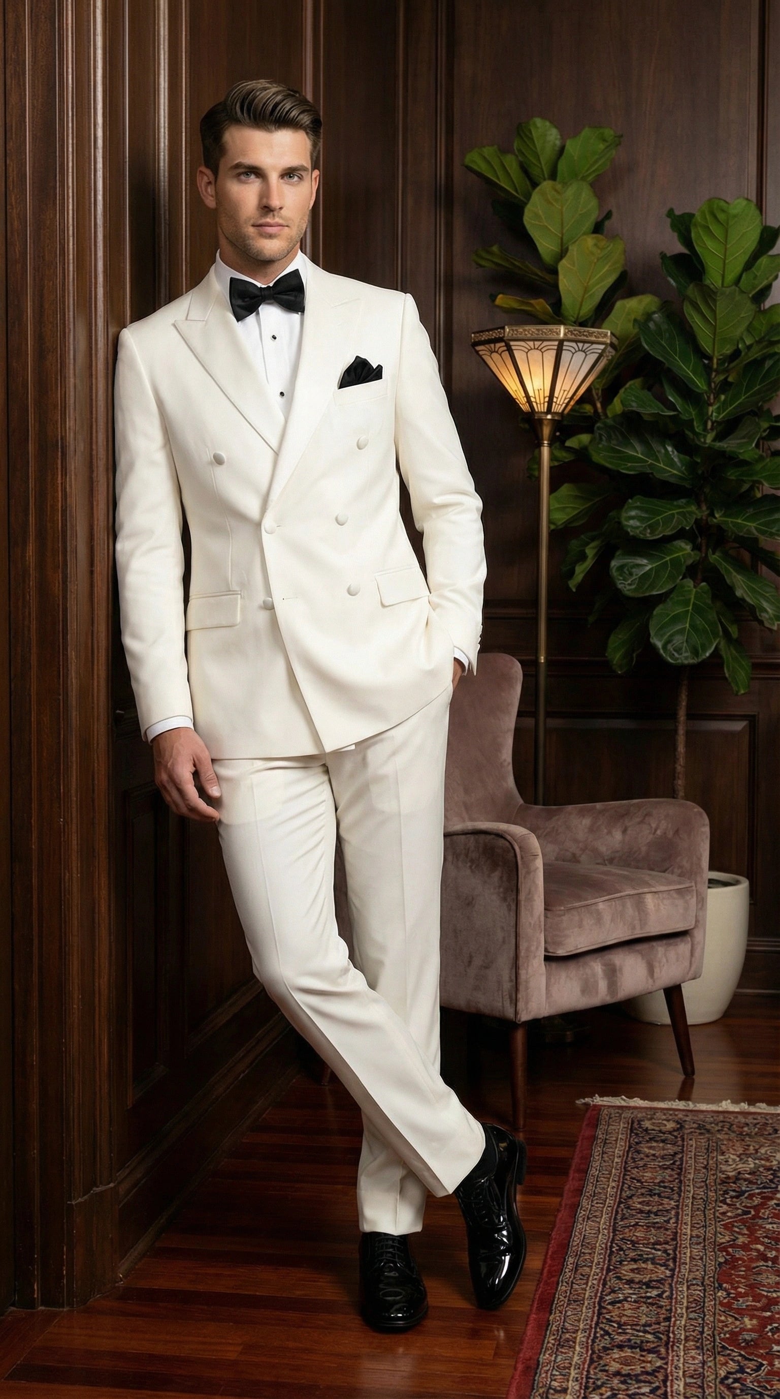 Men’s ivory Cream Double Breasted Suit – Classic Formal Tuxedo Style Suit for Weddings off White Color