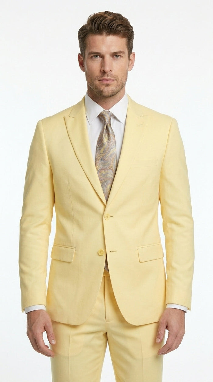 Men’s Pale Yellow 2 Piece Suit, Formal Dress Suit for Weddings, Prom, Parties, Summer Events, and Special Occasions By Vitali