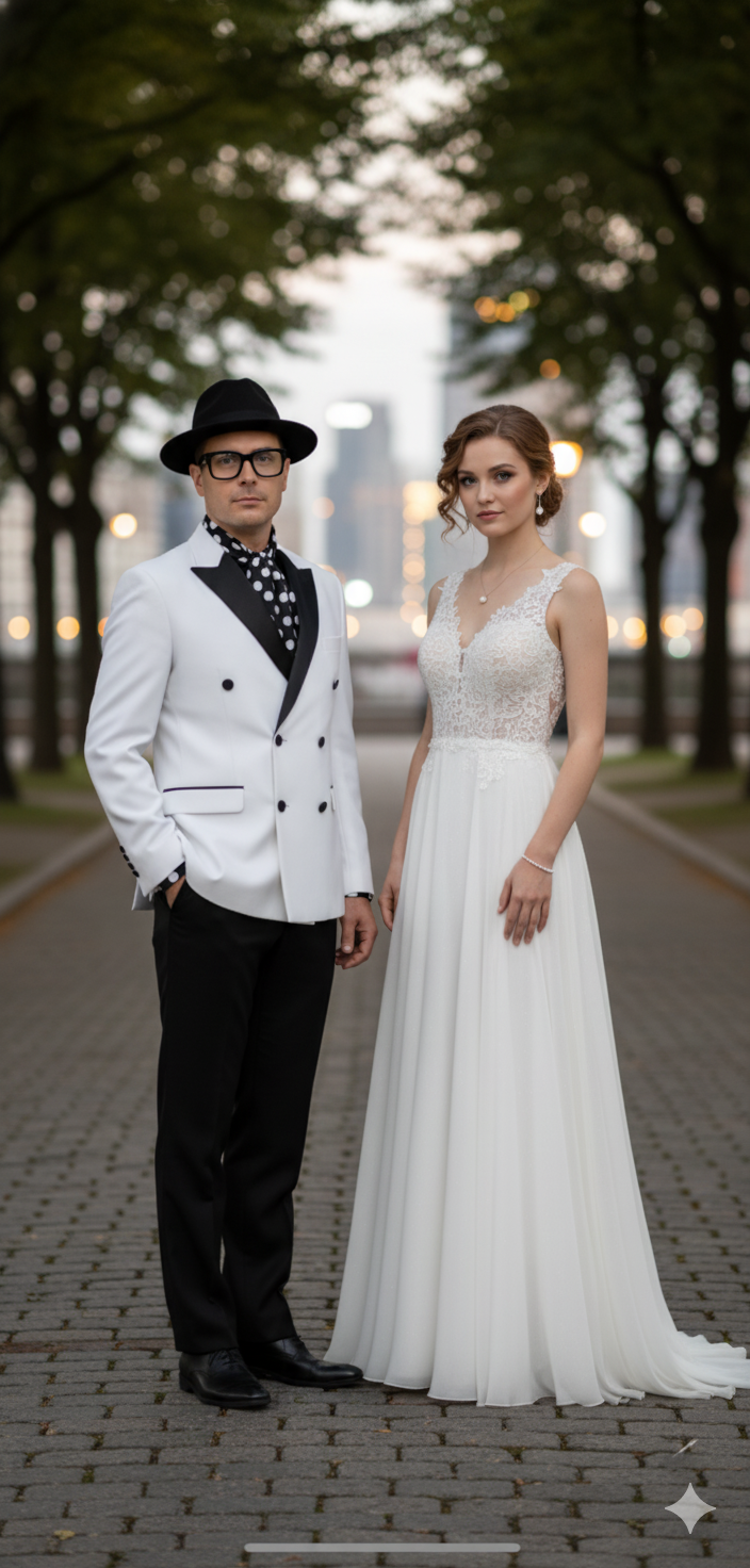 White & Black Double-Breasted Slim Tuxedo