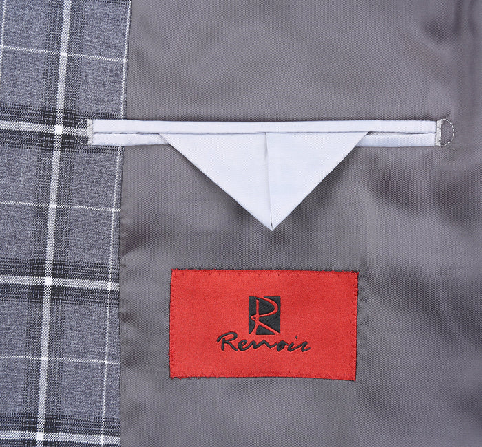 Men's Grey & White Check Classic Suit by Renoir