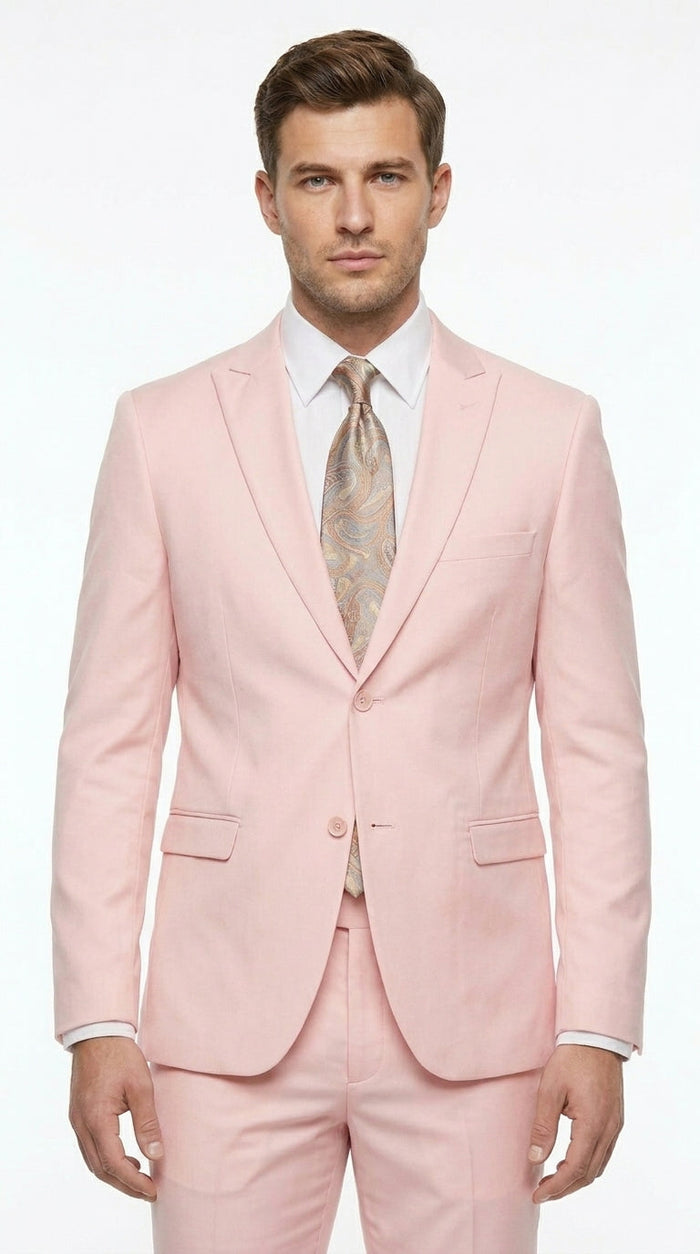 Men’s Light Pink 2 Piece Suit, Formal Dress Suit for Weddings, Prom, Parties, Summer Events Slim Fitted By Vitali