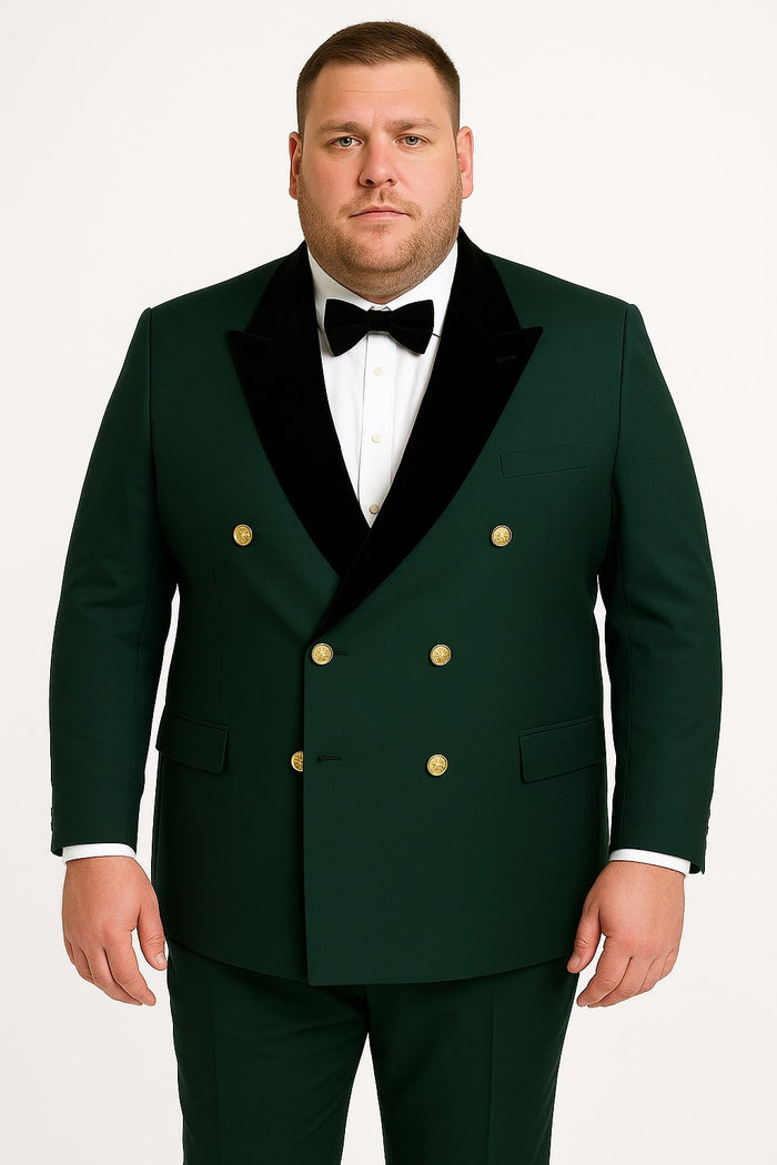 Green Double-Breasted Tuxedo with Velvet Lapel