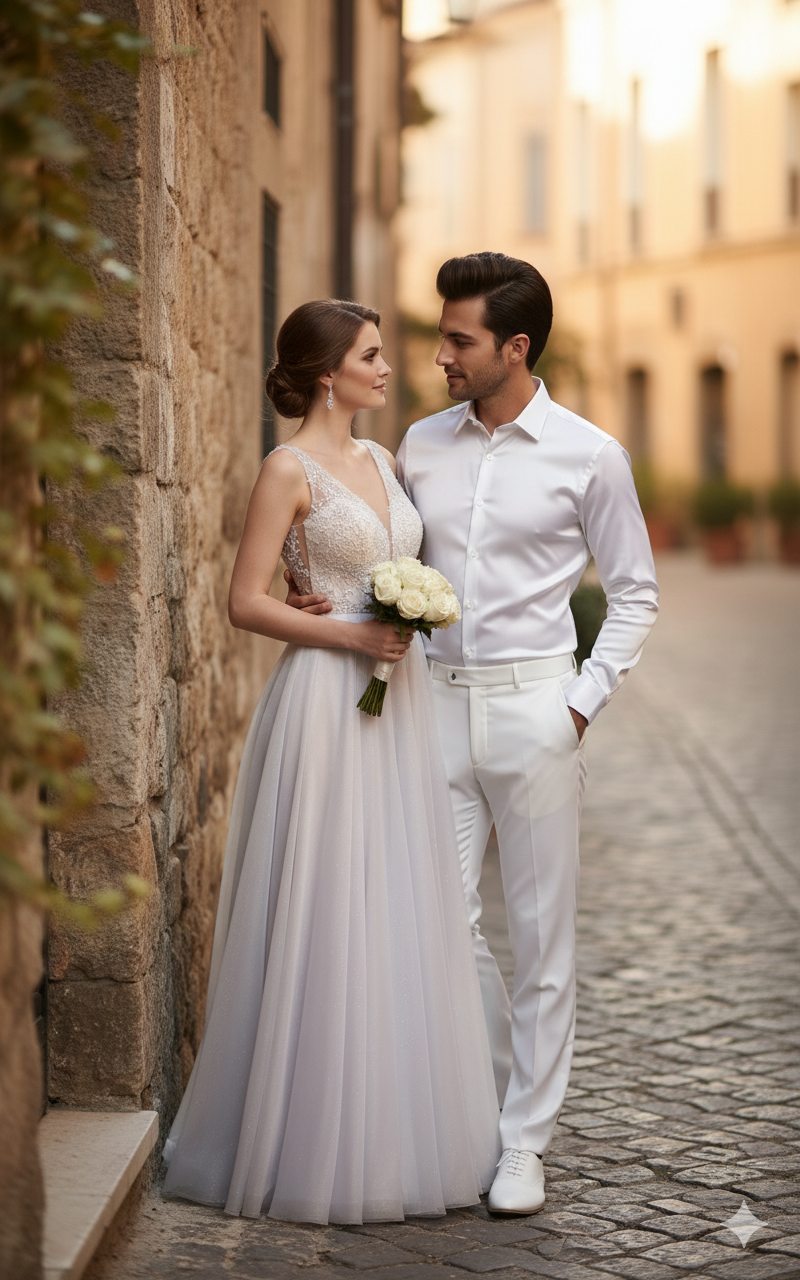 Men’s White Satin Long Sleeve Formal Shirt