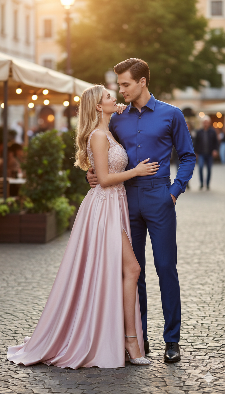 Royal Blue Satin Men’s Formal Dress Shirt