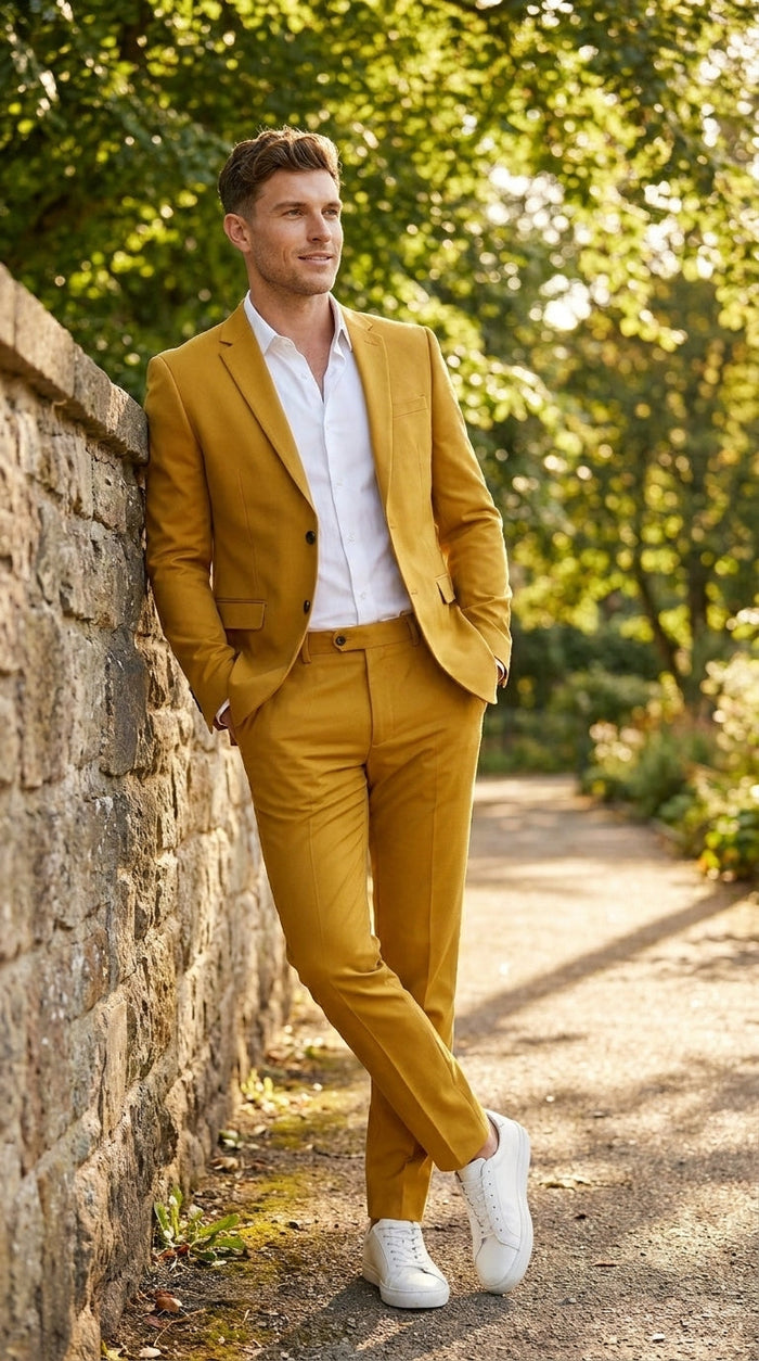 Men’s Gold Mustard Color Suit – Wedding & Prom Formal Suit Outfit, Modern Blazer and Pants