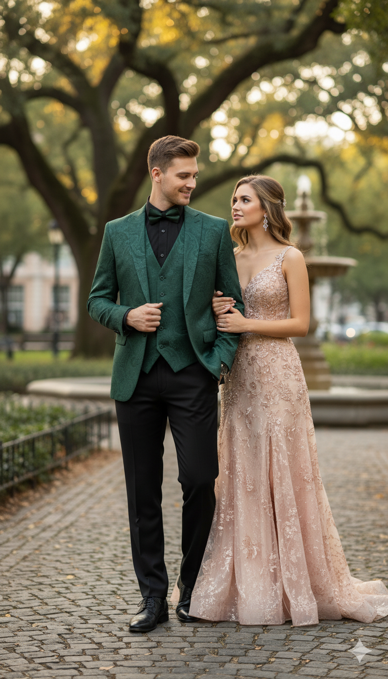 Emerald Green Paisley 3-Piece Slim Tuxedo Set