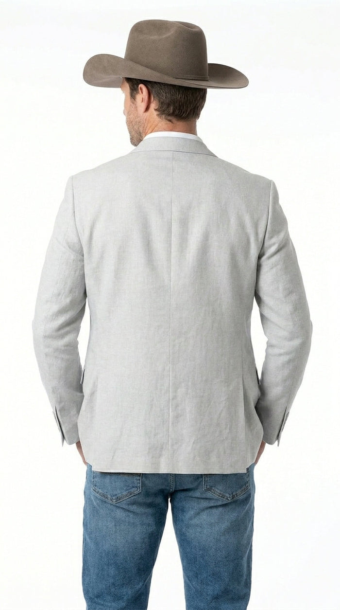 Men’s Very Light Grey - Linen Western Cowboy Blazer, Formal Sport Coat for Weddings, Parties, Country Events, and Casual Dress Wear in Ice Ash Color