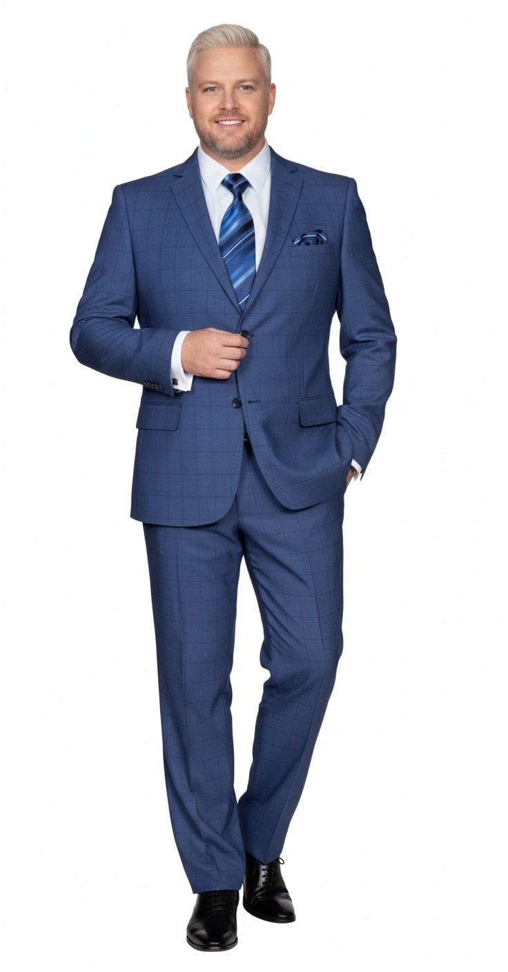 Indigo Navy Windowpane Check Men's Suit 2-Pc