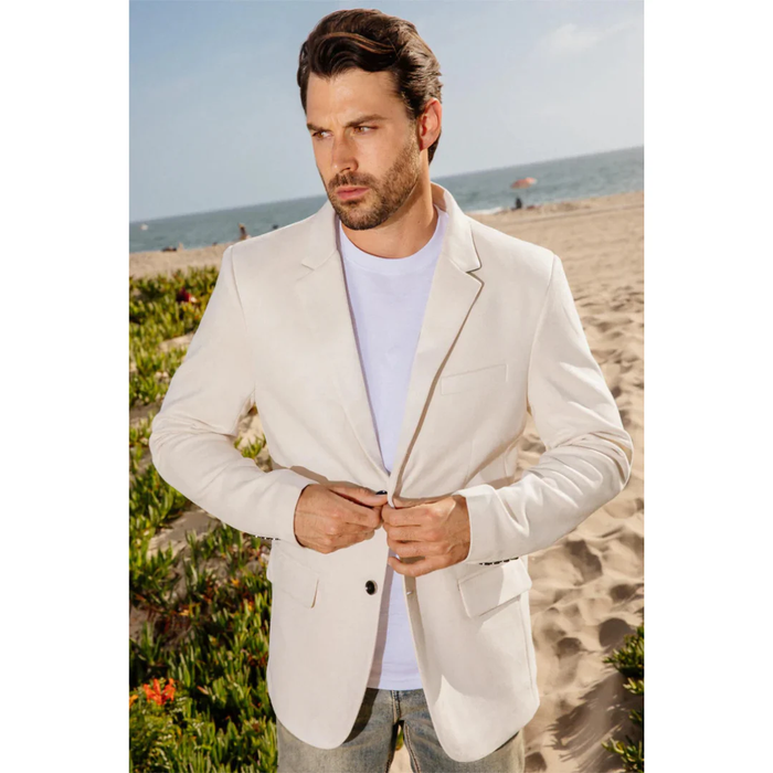 Mens Double Button Faux Suede Blazer - Off White