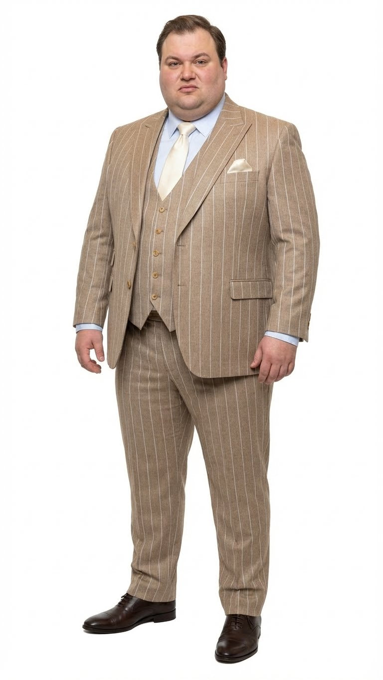 Men's Beige Pinstripe Three-Piece Vested Suit – Tailored Fit  Business Attire in Tan Stripe by Rossiman