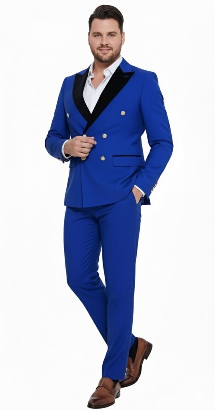 Royal Blue Double-Breasted Slim Fit Tuxedo Suit