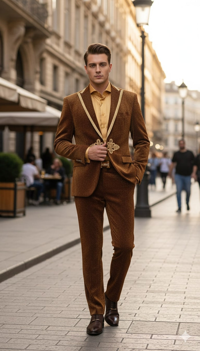 Bronze Shiny Velvet Party & Wedding Suit