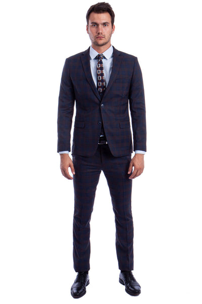 Plaid Two Button Suit with Low Cut Vest
