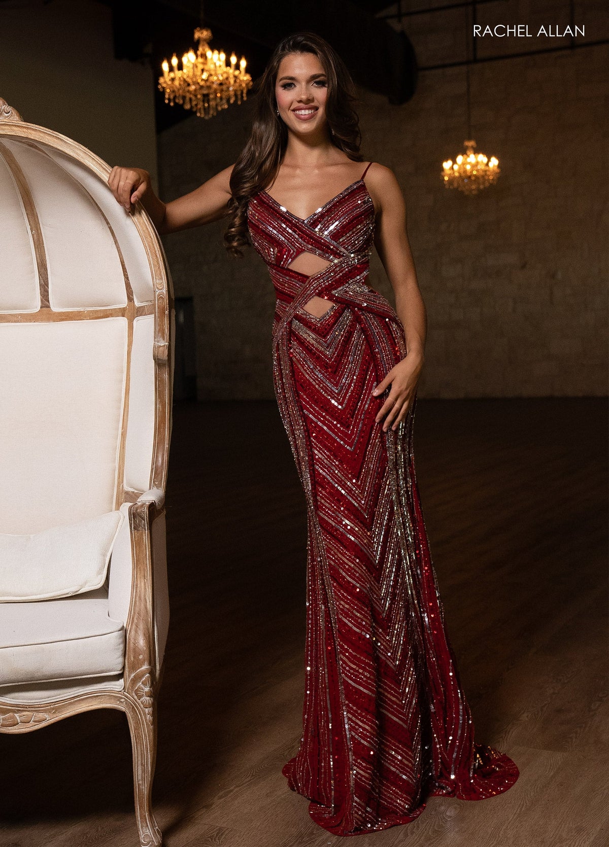 Rachel Allan 70760 Multicolor Beaded V-Neck Gown