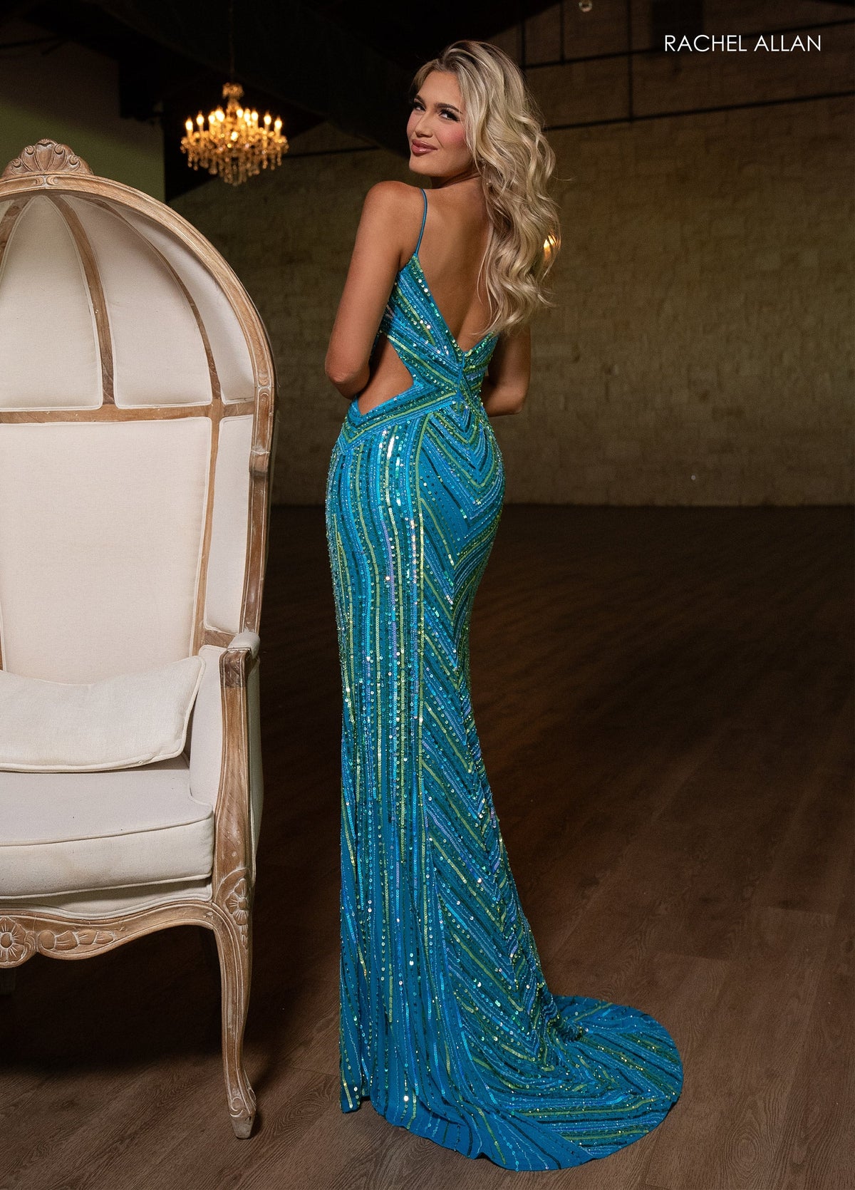 Rachel Allan 70760 Multicolor Beaded V-Neck Gown