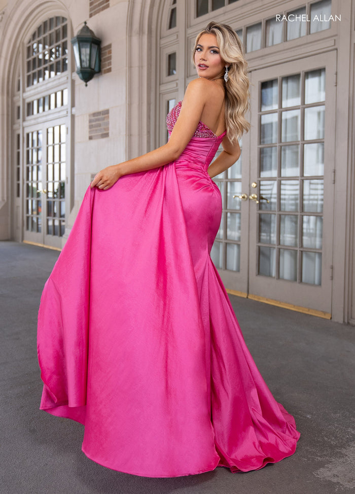 Rachel Allan 70778 Taffeta One Shoulder Slit Gown