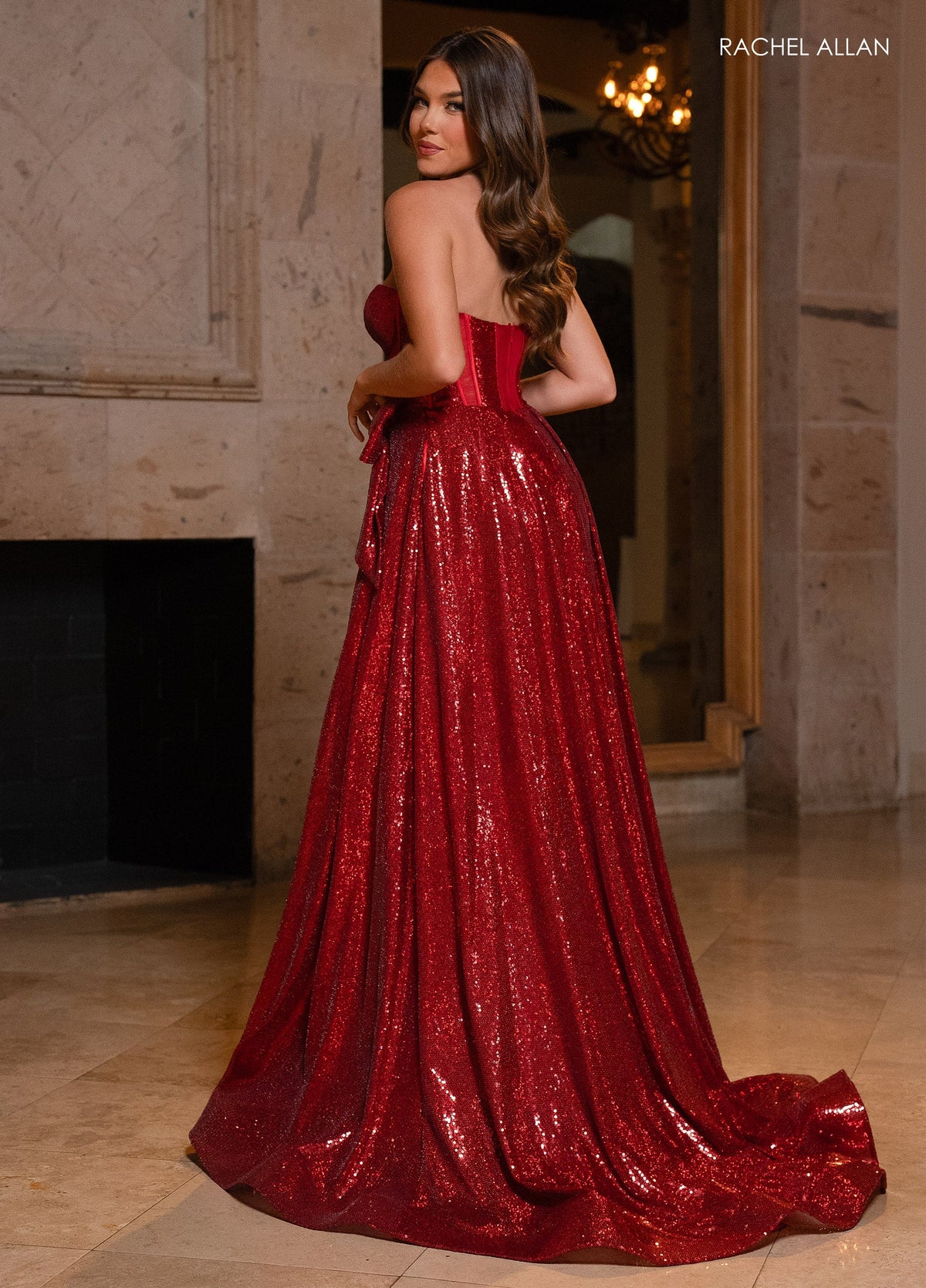 Rachel Allan 70791 Sequin Strapless A-line Slit Gown