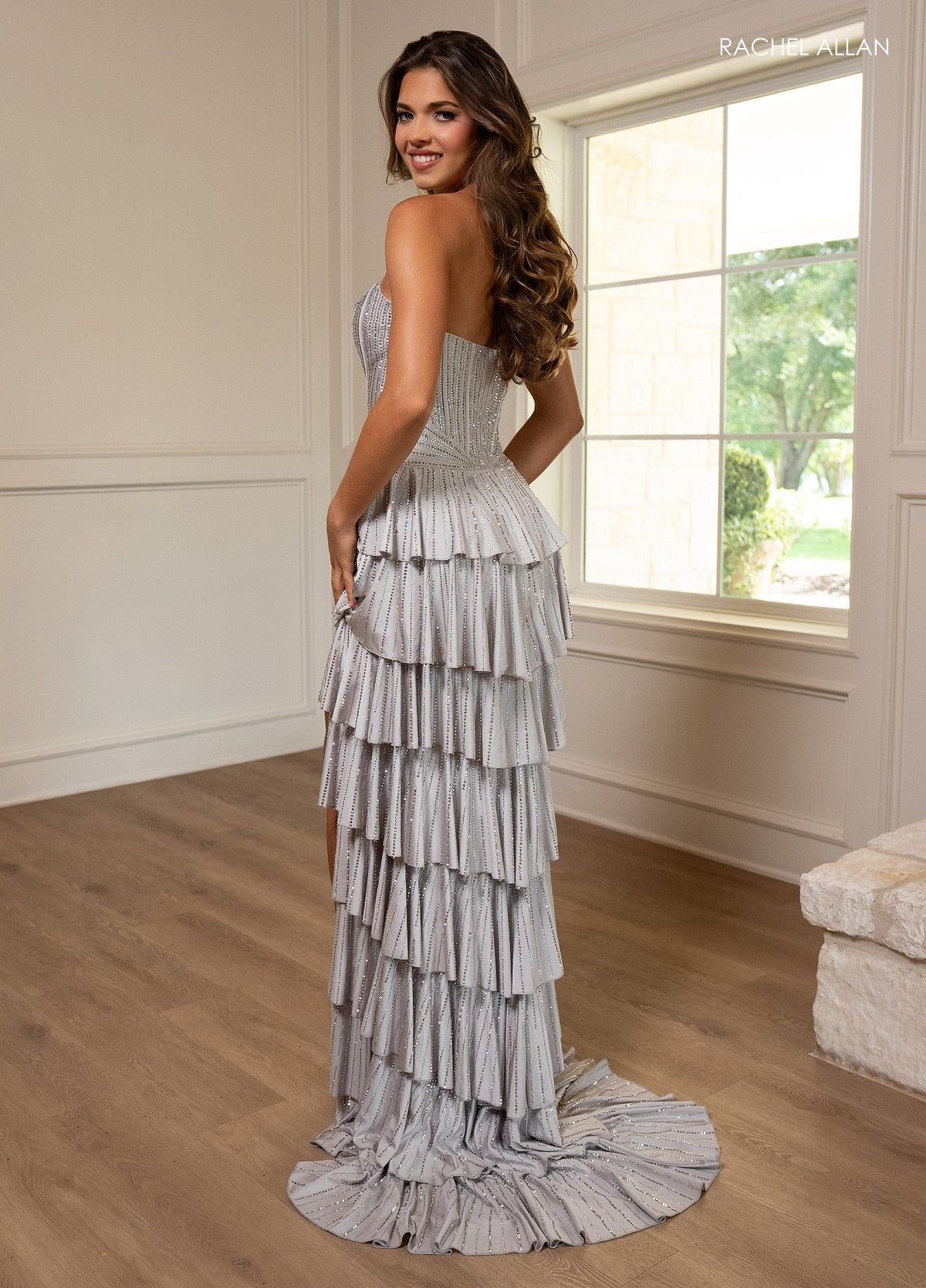 Rachel Allan 70823 Strapless Tiered Slit Gown