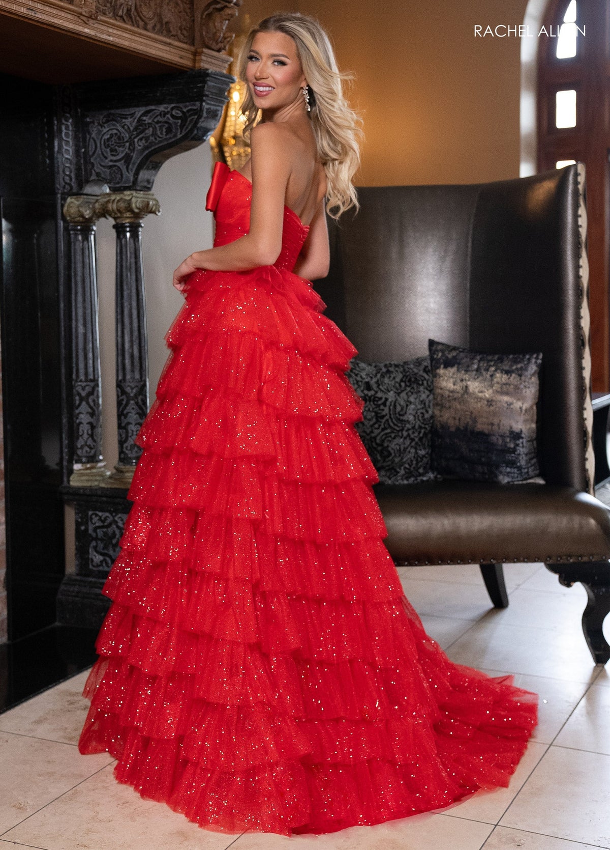 Rachel Allan 70845 Strapless Tiered Slit Gown