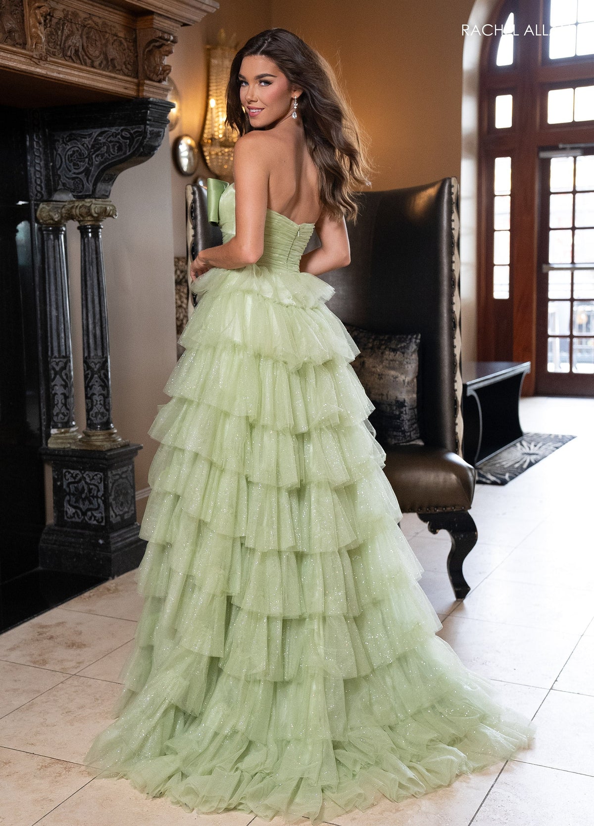 Rachel Allan 70845 Strapless Tiered Slit Gown