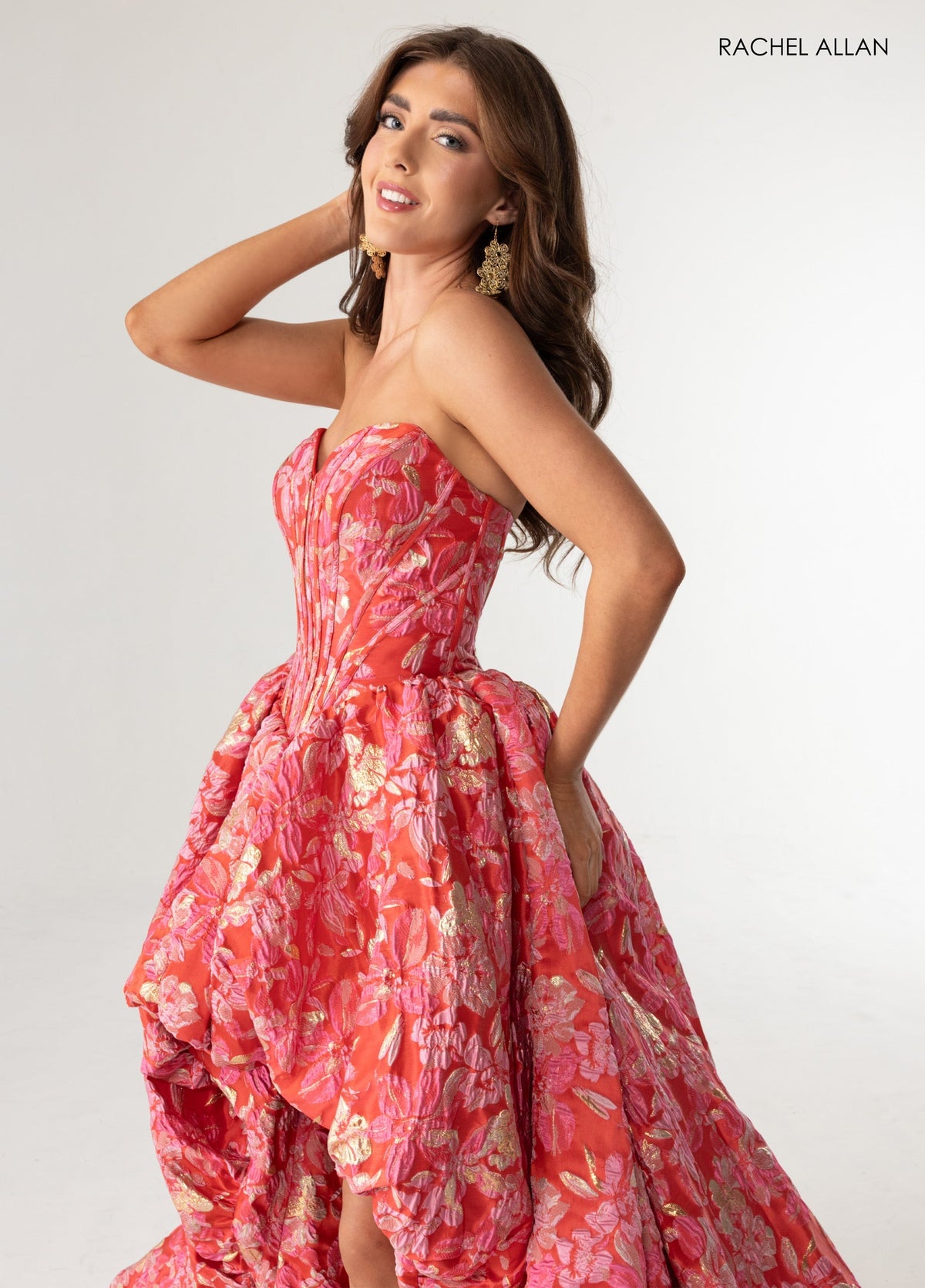 Jacquard Print High Low Gown by Rachel Allan 70928