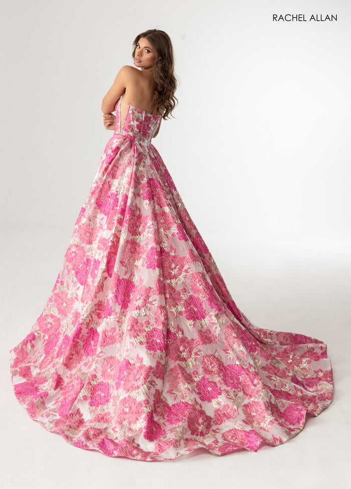 Print Strapless A-line Slit Gown by Rachel Allan 70975