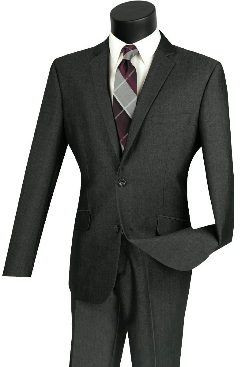 Slim Fit 2 Button Textured Weave Suit Smoke