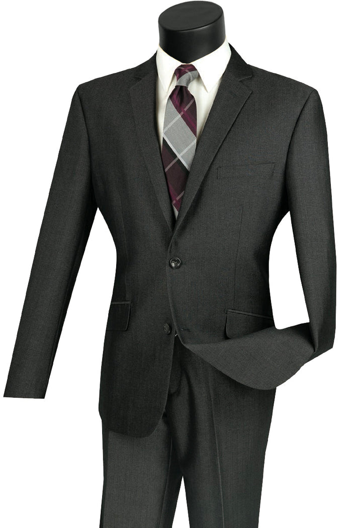 Slim Fit 2 Button Textured Weave Suit Smoke