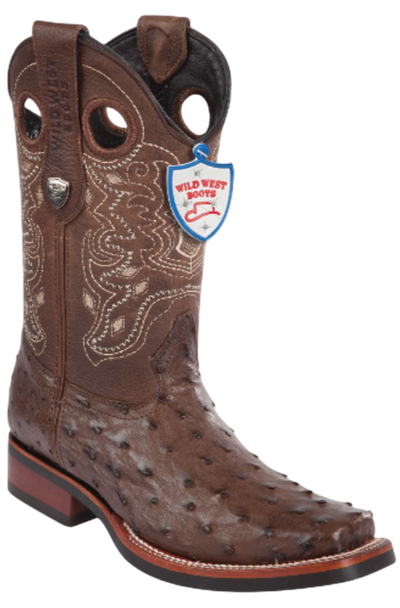 Wild West Ostrich Rodeo Toe Boots Brown