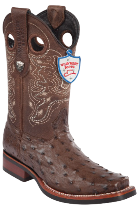 Wild West Ostrich Rodeo Toe Boots Brown