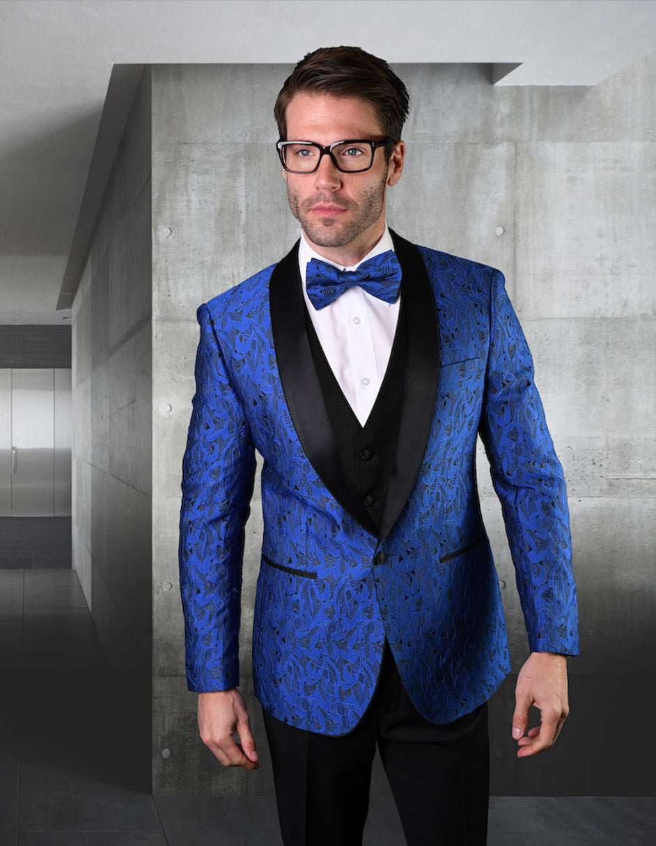 Vested Royal Blue Geometric Leaf Tuxedo