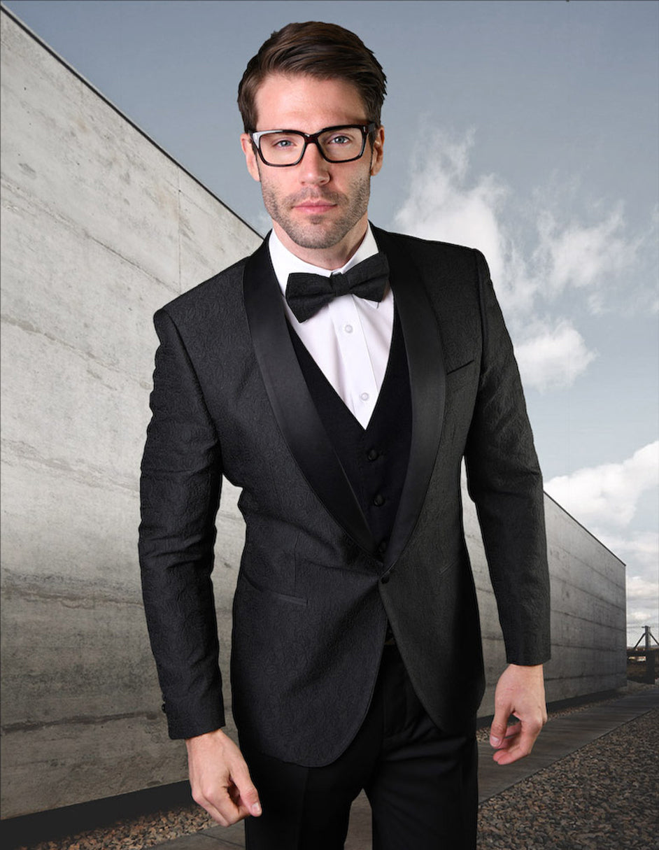 Vested Lace Pattern Tuxedo for Men - Black