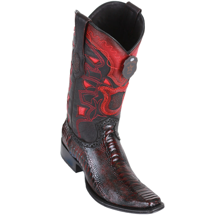 Ostrich Leg Black Cherry European Square Toe Boots