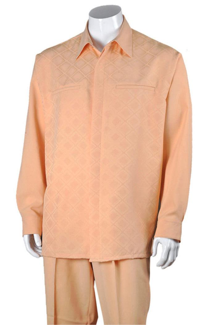 Mens Long Sleeve Diamond Plaid Walking Suit in BlackPeach