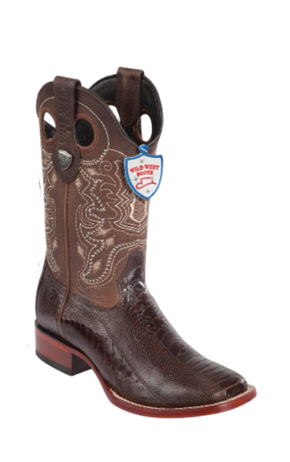 Wild West Square Toe Brown Ostrich Boots