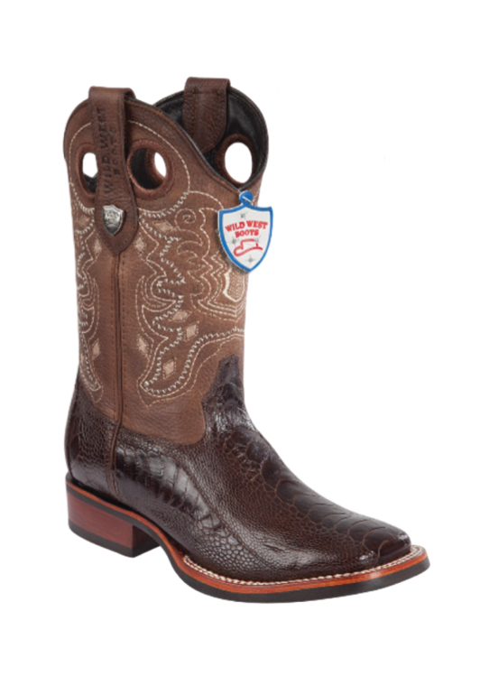 Wild West Ostrich Leg Square Toe Boots Brown