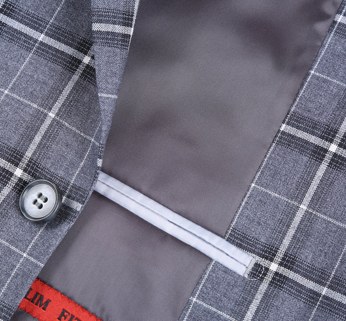 Men's Grey & White Check Classic Suit by Renoir